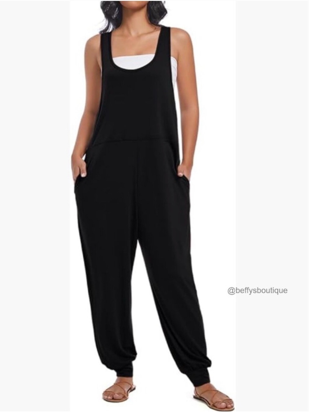 bobi Black Scoop Neck Relaxed Jumpsuit